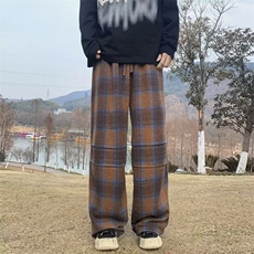 2024春季新款格子休闲裤毛呢刺绣慵懒风阔腿裤潮牌现货K7671-P37，男装休闲裤，星座512-3