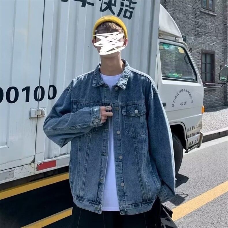 港风复古牛仔外套男秋季新款宽松休闲韩版百搭长袖翻领工装夹克男,男装工装外套,星座1210-1