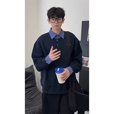 有货DW07-特批50学院风拼接假两件卫衣男宽松百搭长袖，男装卫衣，星座603-2