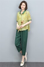 高端苎麻碎花套装纯亚麻上衣女装2025年新款夏季妈妈装棉麻两件套，女装套装/套裙，奕阳依阁