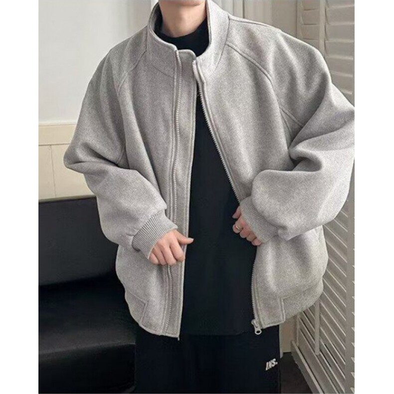 cleanfit灰色立领开衫卫衣纯色慵懒宽松运动短款外套J645,女装短外套,星座1116A（原606A-3）