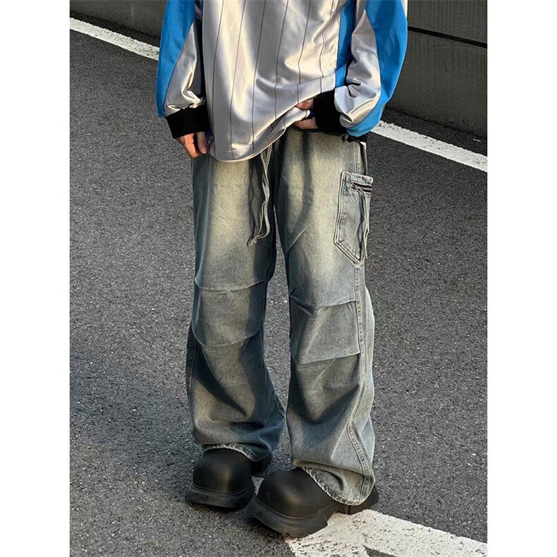 简约宽松口袋休闲裤vibe高街工装裤男女宽松直筒阔腿长裤NM779，男装牛仔裤，星座1116A（原606A-3）