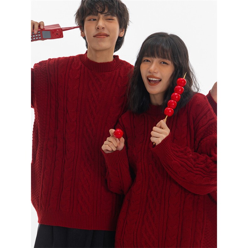 1506/Q23480/P53新年情侣装红色毛衣费尔岛跨年慵懒风红毛衣,男装针织衫/毛衣,星座1506