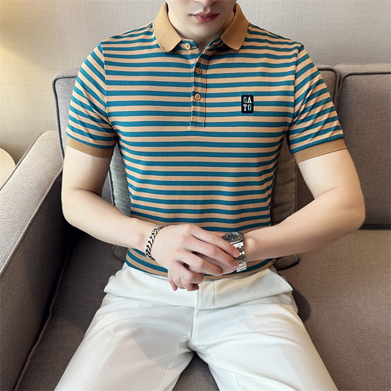 数据款夏季短袖条纹翻领短袖Polo衫高级感半袖上衣T0253-P58,男装T恤,电商D342