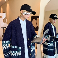 23主推款秋季宽松潮针织开衫外套男女情侣中性毛衣上衣M3117-P85，男装针织衫/毛衣，电商A009A（原A058A）