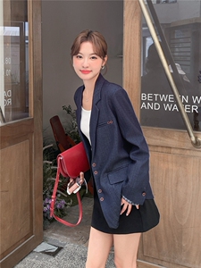 蓝色西装外套女2025秋季新款韩版通勤风高级感气质百搭西服上衣图片