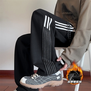 加厚银狐绒华棉三条杠男400g重磅休闲卫裤K25089J加绒-特P40控78图片