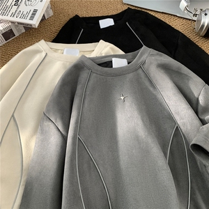 夏季新品 设计感美式高街鹿皮绒反光条情侣短袖上衣男 H935 P35图片