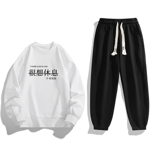 抖音直播2025春秋新款现货休闲男士印花卫衣两件套TZ8009图片