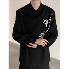 风刺绣立领风衬衫男长袖新中式透气黑色绣花衬衣C910，男装衬衫，星座1116A（原606A-3）