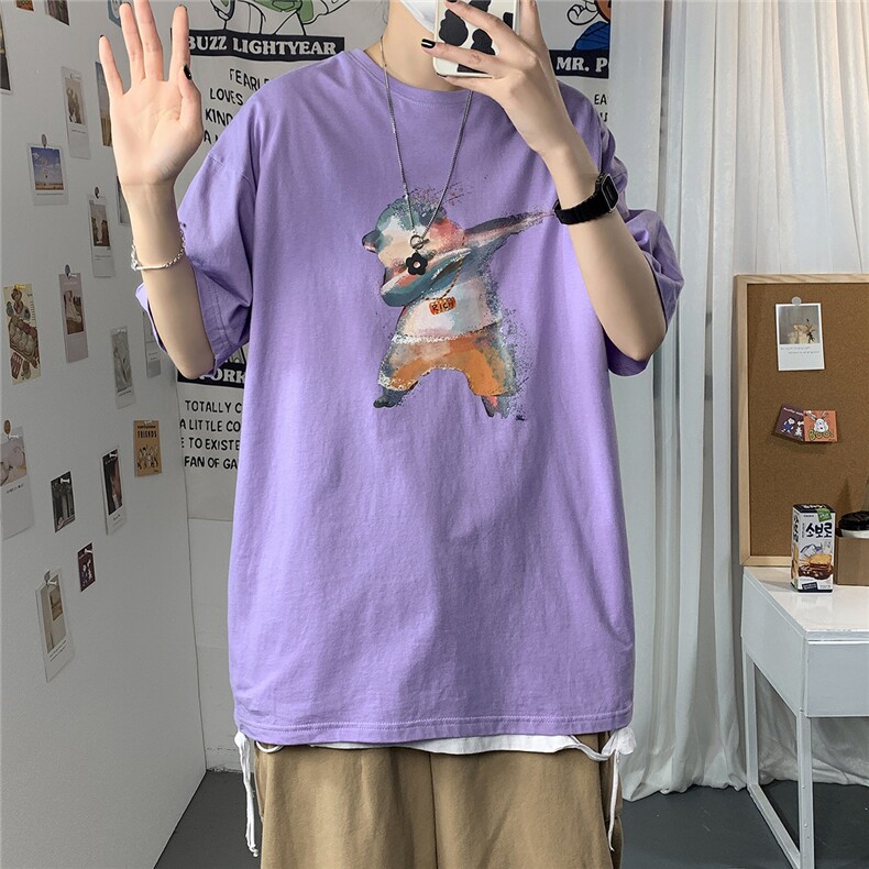 2021港风圆领青春休闲大码运动日系原宿潮流男士短袖宽松7933F25,男装T恤,星座227-7