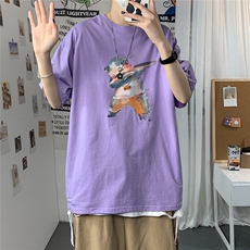 2021港风圆领青春休闲大码运动日系原宿潮流男士短袖宽松7933F25，男装T恤，星座227-7
