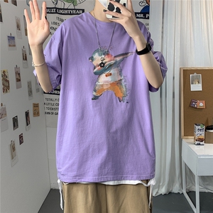 2021港风圆领青春休闲大码运动日系原宿潮流男士短袖宽松7933F25图片