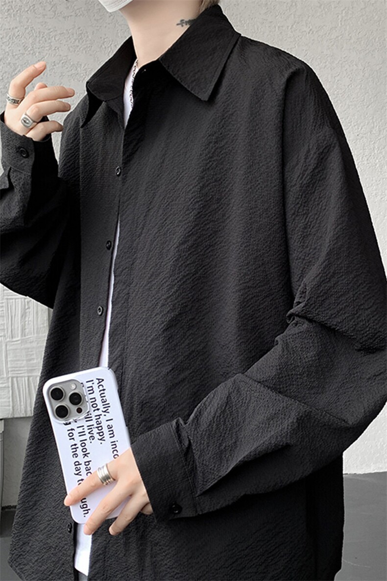 8XL-M泡泡纱盐缩肌理长袖衬衫男夏季冰丝外套防晒衬衣CS29007P40,男装衬衫,电商B312