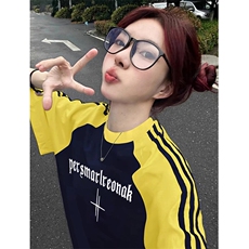 夏季美式高街重磅纯棉三条杠织带插肩撞色男女短袖T恤CZ15-特P25，男装T恤，电商A486