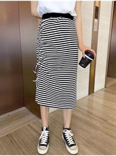 夏季新款韩版洋气显瘦气质条纹半身裙，女装半身裙，L·H·X