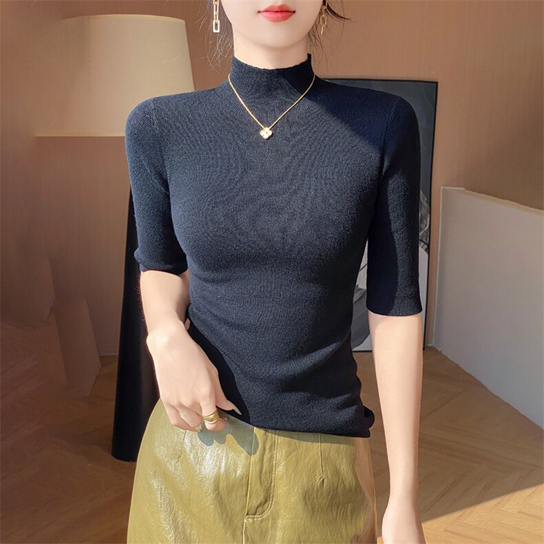 半高领打底衫女2024新款内搭显瘦软糯百搭纯色针织衫,女装羊毛衫,朝思羊绒