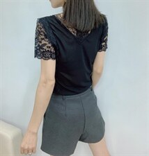 v领蕾丝拼接醋酸打底，其它，帝瀛 DY