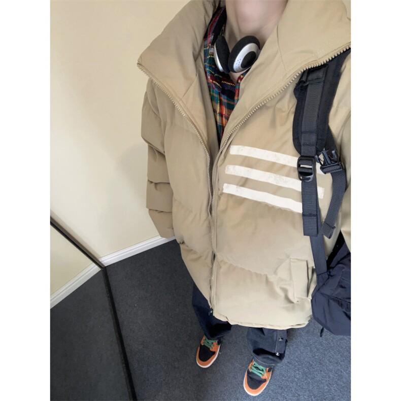抖音品质冬季情侣百搭棉服潮流条纹印花外套MY23407特批70控118,男装棉衣,星座605(原A050)
