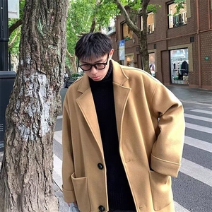毛呢外套男中长款冬季加厚韩版潮流呢子风衣ins港风冬装痞帅大衣图片