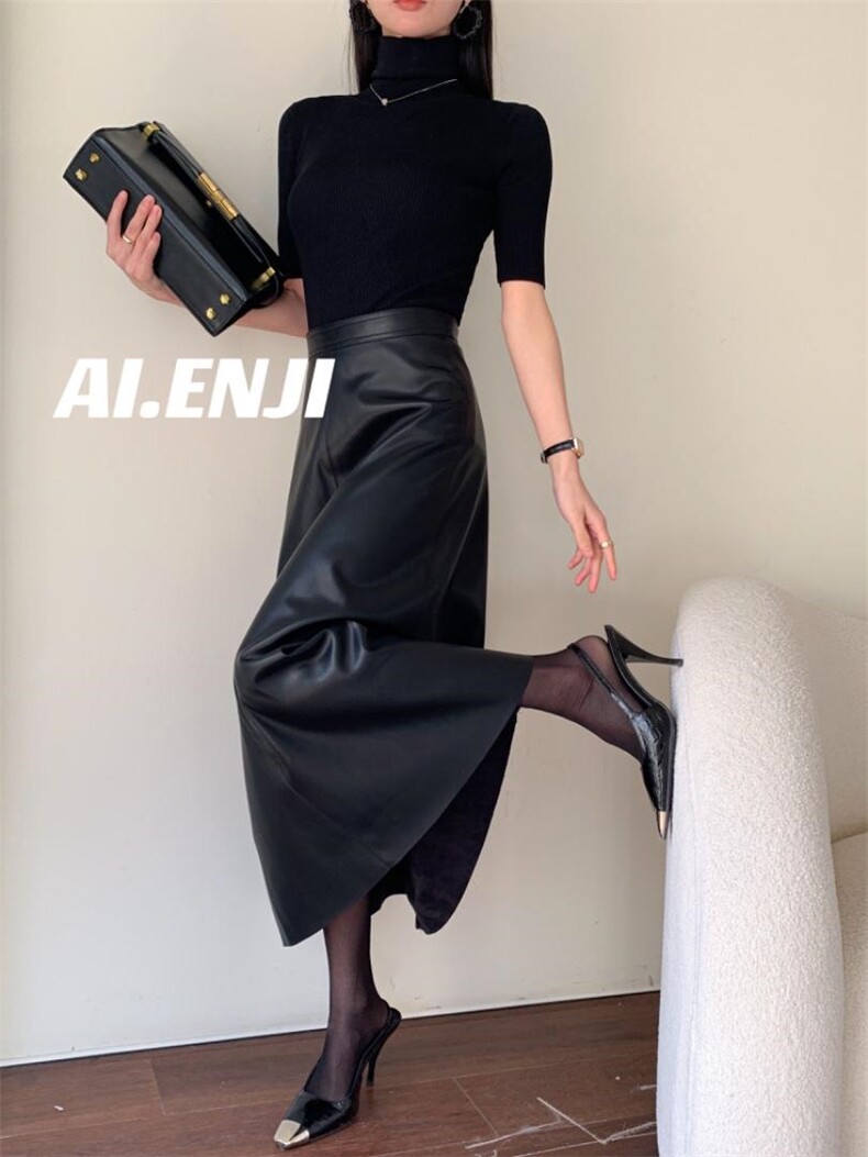 【AI·ENJI】艾恩纪-新品蛋白皮薄绒半裙，女装半身裙，AI·ENJI 艾恩纪