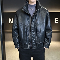 90新标2025pu蛋白皮立领加厚保暖宽松休闲羽绒服外套5886-P315，男装羽绒服，电商A413