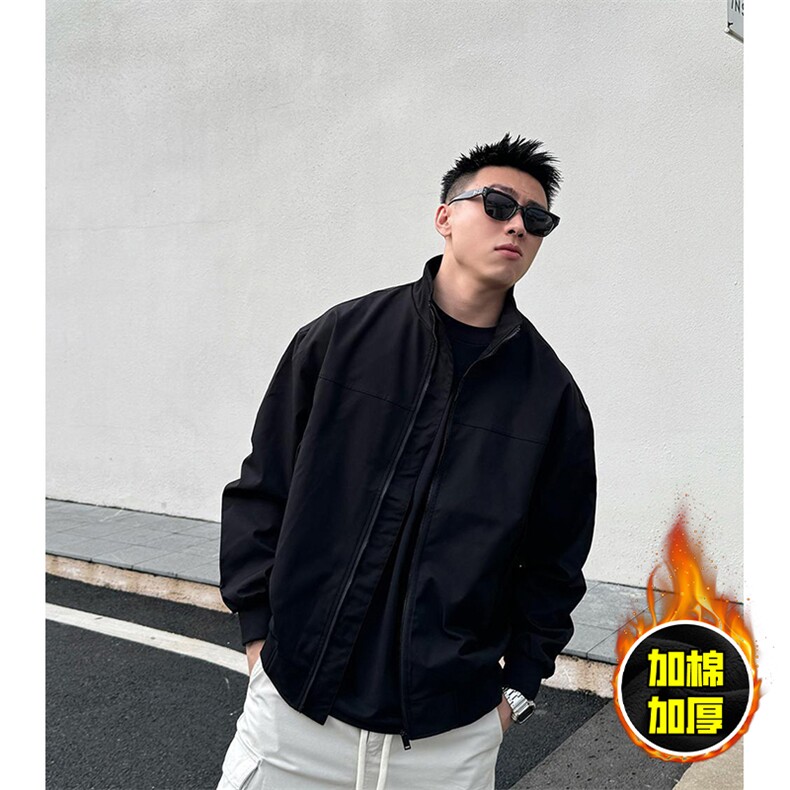现货秋冬季美拉德立领飞行立领夹克boxy廓形棉衣高街加厚加棉外套，男装夹克，电商A443