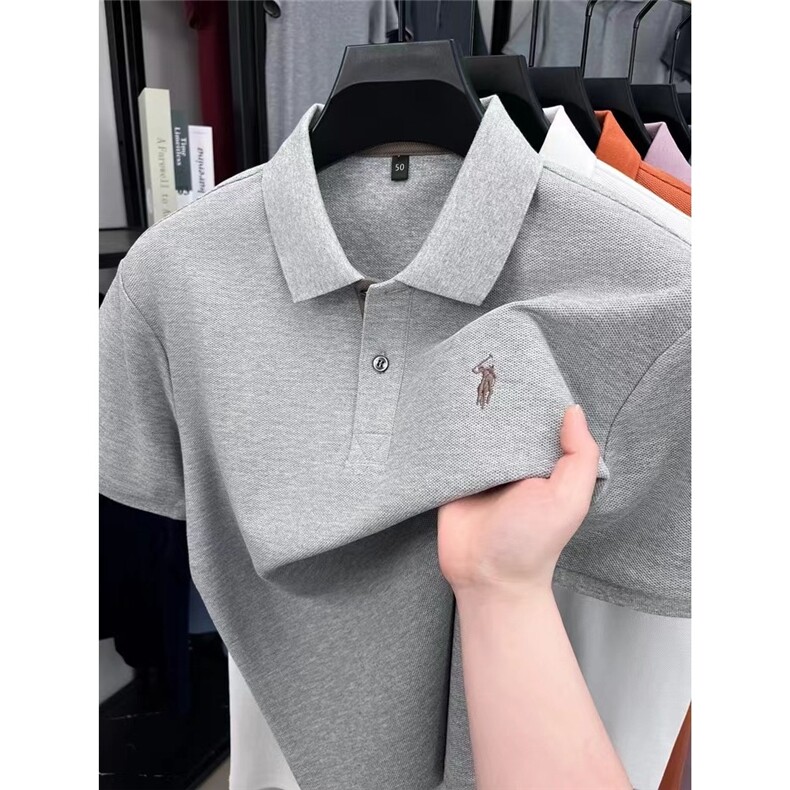 夏季Polo衫高端商务短袖POLO衫宽松男士T恤纯色刺绣休闲翻领上衣,男装T恤,星座1210-1