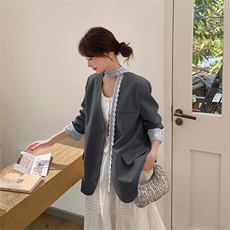 韩系独特超好看蕾丝飘带西装外套女2025春季新款超火减龄V领西服，女装西装，2C015