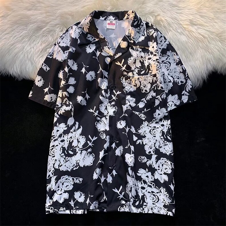 男夏季冰丝四面弹宽松古巴领短袖夏威夷衬衫C093P35，男装衬衫，星座1116-2