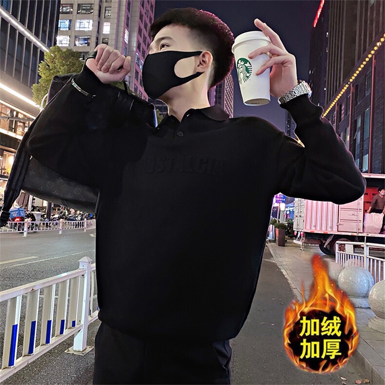 Y23加绒/P98控138冬季小众韩版纯色压花字母打底套头毛衣男灰首1,男装T恤,星座305B
