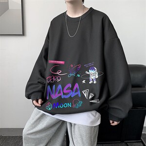华夫格卫衣圆领卫衣男大码长袖t恤外套 HW76186-P30加绒款-P40图片
