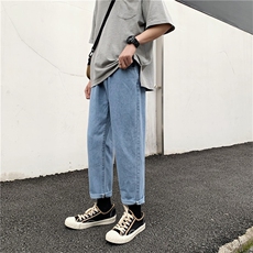 韩版休闲牛仔裤港风个性潮牌纯色九分裤休闲牛仔裤小脚裤主推，男装牛仔裤，星座302B