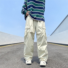 美式设计感工装休闲裤男夏季薄款长裤宽松直筒阔腿拖地裤，男装休闲裤，星座716-2