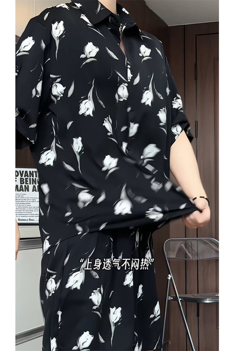 短袖衬衫男+短裤男潮流休闲套装男M-5XL大码TZ78712P50控98模特图,男装牛仔裤,星座226-1