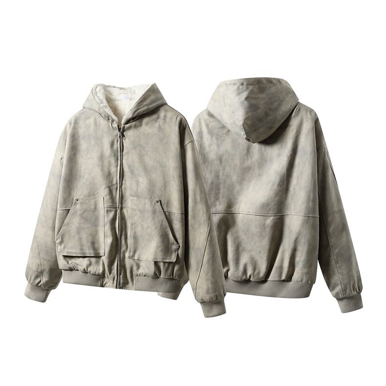 冬季加绒保暖连帽棉服男冬装美式复古cleanfit大理石座山雕外套潮,男装棉衣,星座212