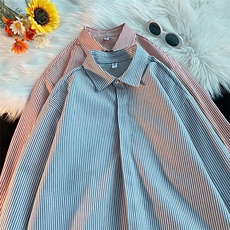 高品质牛仔条纹衬衫潮牌长袖衬衣潮流宽松休闲外套CS017-P30，男装衬衫，星座301C-5