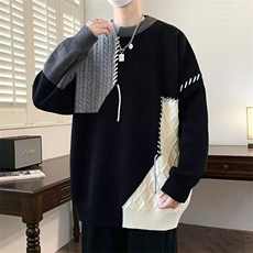 9075-P51拼接撞色毛衣男冬季美式休闲个性设计感针织衫男宽松，男装针织衫/毛衣，电商B323A