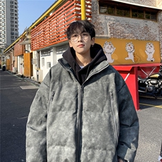 港风PU皮复古做旧双侧金属拉链夹克式加棉棉衣男MY77092P130控198，男装夹克，星座227-7