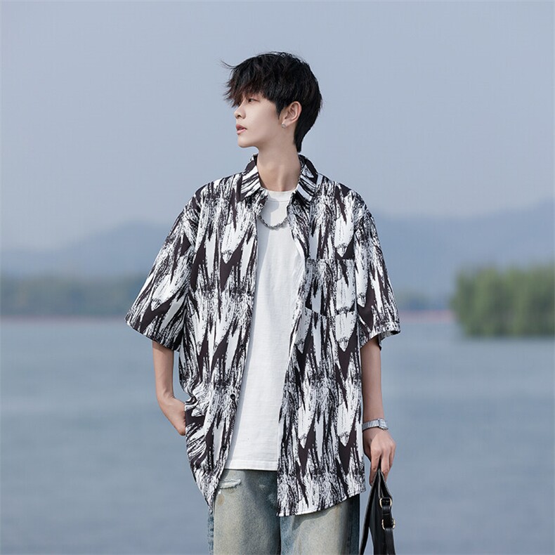 C04-P30M-7XL夏季新款大码潮牌印花短袖衬衫衬衣，男装衬衫，星座109-1