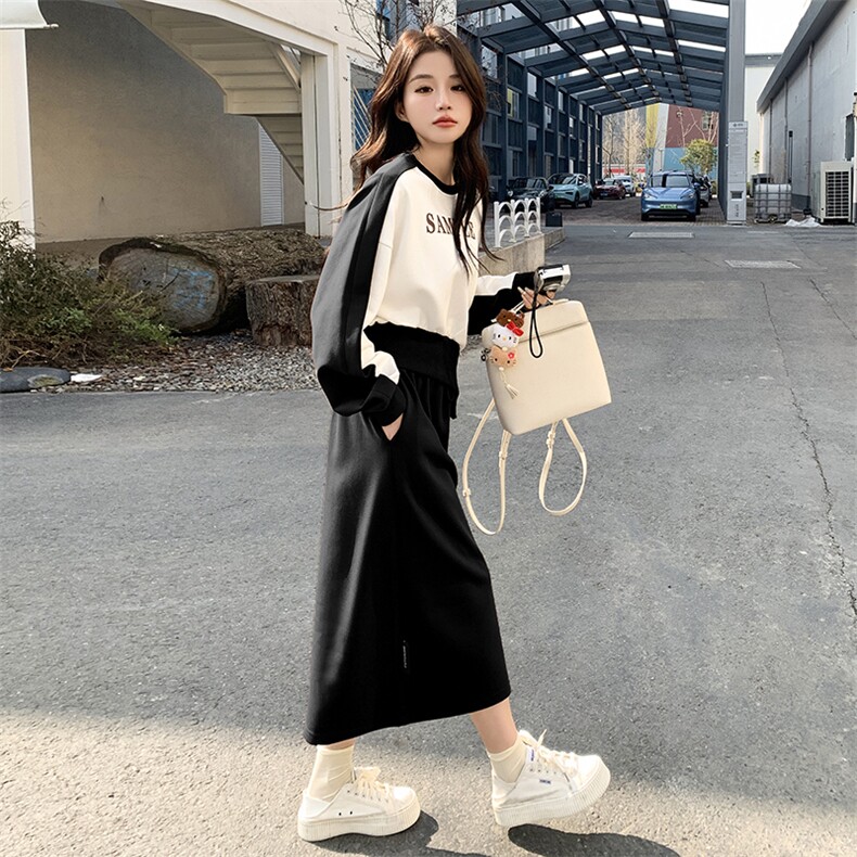 时尚女2024春季新款盐系穿搭御姐卫衣轻熟风半身裙,女装运动套装,慧峰