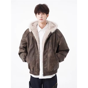 加绒加厚冬款男女连帽棉衣扎染PU皮棉袄毛领保暖皮棉服MY94 P110图片