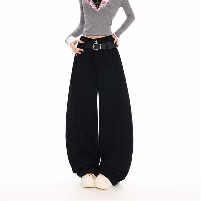 2026新款设计感拼接弯刀牛仔裤男女做旧宽松阔腿长裤子YD9083-P80,男装牛仔裤,星座509