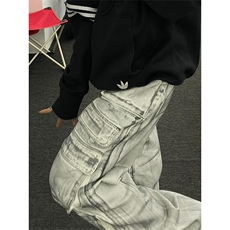 重磅多口袋宽松工装裤高街抹脏设计感阔腿牛仔裤NZ8084特P60，男装牛仔裤，星座908-1
