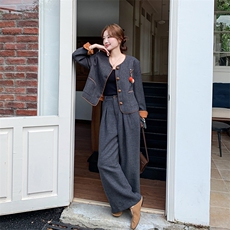 法式复古撞色外套阔腿裤套装女2025秋季新款高级感轻熟显瘦两件套，女装套装/套裙，浙宝301