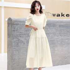 2026夏装新款V领时尚潮流中长款纯色连衣裙收腰连衣裙，女装连衣裙，兰菲阁