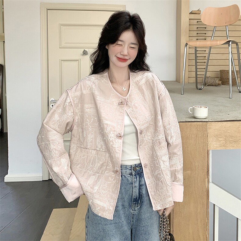 粉色新中式国风外套女秋季2025新款小个子温柔风减龄宽松短款上衣，女装短外套，浙宝069