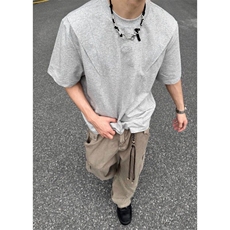 夏季新款休闲日常百搭圆领短袖男街头简约复古vintage刺绣纯色T恤，男装T恤，星座506A