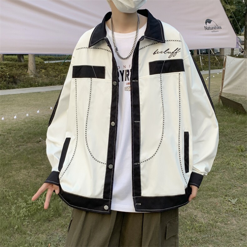 外套男士痞帅潮牌bf港风翻领夹克设计感小众百搭上衣JK0922-P50图片
