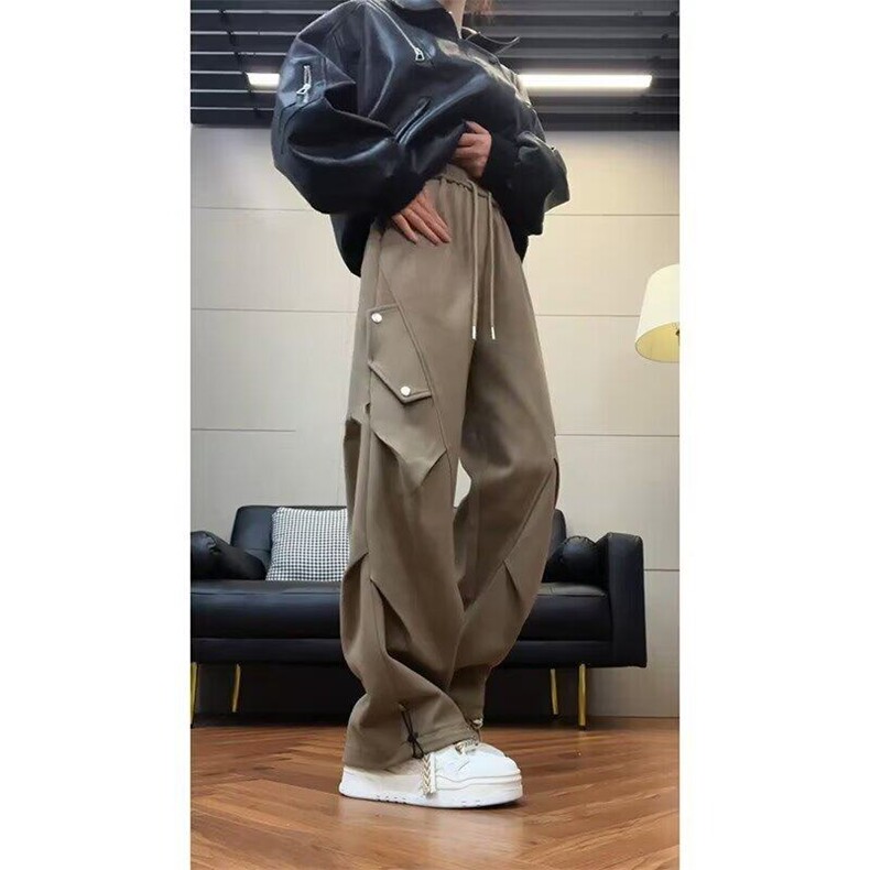 美拉德棕色星空尼工装裤男款春秋加厚伞兵裤子宽松直筒休闲弯刀裤,男装休闲裤,星座603-2